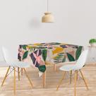 Toalha De Mesa Quadrada Tecido Oxford Flores e Folhas Coloridas TL30 - 140x140cm Toalha De Mesa Quadrada Tecido Oxford Flores e Folhas Coloridas TL30 - 140x140cm