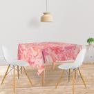 Toalha De Mesa Quadrada Tecido Oxford Flores Grandes Rosa -140x140cm