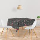 Toalha De Mesa Quadrada Tecido Oxford Pinhas e Ramos Natal -140x140cm