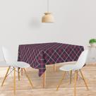 Toalha De Mesa Quadrada Tecido Oxford Xadrez Diagonal Azul Escuro, Vermelho e Amarelo TL46 - 140x140cm