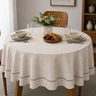 Toalha de Mesa Redonda Döhler 180 cm Proteção Contra Manchas Iara Cinza Xadrez -