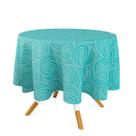 Toalha de Mesa Redonda em Tecido Jacquard Azul Turquesa Argolas Tradicional