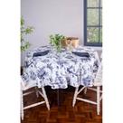 Toalha de Mesa Redonda em Tecido Jacquard Estampado Toile de Jouy Azul Marinho