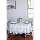 Toalha de Mesa Redonda em Tecido Jacquard Estampado Toile de Jouy Bege
