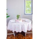 Toalha de Mesa Redonda em Tecido Jacquard Estampado Toile de Jouy Rosa Bebê