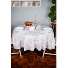 Toalha de Mesa Redonda em Tecido Jacquard Estampado Toile de Jouy Rose