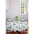 Toalha de Mesa Redonda em Tecido Jacquard Estampado Toile de Jouy Verde
