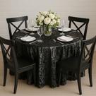 Toalha de Mesa Redonda para Buffet em Cetim Amassado Preto