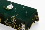 Toalha De Mesa Retangular 12 Lugares Tecido Oxford TLZ30 - Natal Verde e Dourado Flocos - 300x110cm