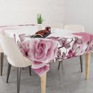 Toalha De Mesa Retangular 6 Lugares Tecido Oxford Aquarela Flores Tons de Marsala TLS20 - 220x140cm