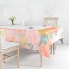 Toalha De Mesa Retangular 6 Lugares Tecido Oxford Floral Aquarela Moldura Arredondada - 220x140cm