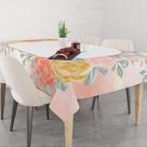 Toalha De Mesa Retangular 6 Lugares Tecido Oxford Floral Aquarela Moldura Arredondada TLS23 - 220x140cm Toalha De Mesa Retangular 6 Lugares Tecido Oxford Floral Aquarela Moldura Arredondada TLS23 - 220x140cm
