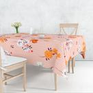 Toalha De Mesa Retangular 6 Lugares Tecido Oxford Flores Laranjas Listras - 220x140cm
