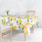 Toalha De Mesa Retangular 6 Lugares Tecido Oxford Limão Aquarela Branca - 220x140cm