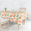 Toalha De Mesa Retangular 6 Lugares Tecido Oxford Pêssegos e Folhas - 220x140cm