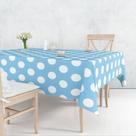 Toalha De Mesa Retangular 6 Lugares Tecido Oxford Poá Azul Claro - 220x140cm