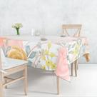 Toalha De Mesa Retangular 6 Lugares Tecido Oxford Rosas Amarelas e Rosa Aquarela - 220x140cm