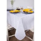 Toalha de Mesa Retangular em Tecido Jacquard Branco Adamascado Tradicional