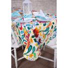Toalha de Mesa Retangular em Tecido Jacquard Estampado Floral Azul Amarelo e Verde