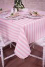 Toalha de Mesa Retangular em Tecido Jacquard Estampado Listrado Rosa Bebê
