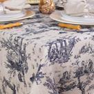 Toalha de Mesa Retangular em Tecido Linho Estampado Toile de Jouy Azul