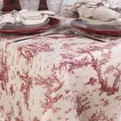 Toalha de Mesa Retangular em Tecido Linho Estampado Toile de Jouy Vermelho