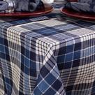 Toalha de Mesa Retangular em Tecido Linho Estampado Xadrez Azul