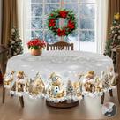 Toalha De Mesa Retro Country Farmhouse Feliz Natal Com Padrão De Papai Noel E Boneco De Neve,