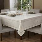Toalha de Mesa Sintra 8 Lugares Linho Bege Bordado Jolitex Toalha de Mesa Sintra 8 Lugares Linho Bege Bordado Jolitex