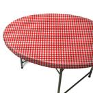 Toalha de mesa: toalha de mesa, 110-122 cm, redonda, elástica, vermelha, branca, xadrez