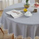 Toalha de mesa TrudeLve redonda 152cm de algodão listrado azul e branco