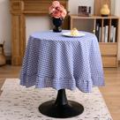 Toalha de mesa vctops Farmhouse Blue Xadrez com babados, algodão e linho
