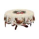 Toalha De Mesa Vintage Estilo Fazenda Campestre Feliz Natal Com Padrão De Papai Noel, Rena E Árvore