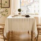 Toalha de mesa ZeeMart bordada à bainha listrada bege 150x265cm