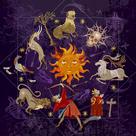 Toalha esoterica tarot astrologia medieval sol animais caveira
