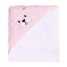 Toalha Soft Karinho com Bordado de Urso Rosa - 80cm x 80cm