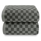 Toalhas de banho Jacquotha Pack 2: algodão, cinza, xadrez, 54x28in
