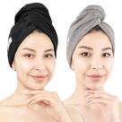 Toalhas de cabelo American Soft Linen 100% algodão, pacote com 2 unidades, preto e cinza claro