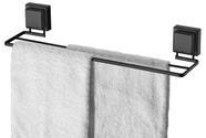 Toalheiro duplo 45cm com ventosa - preto fosco