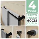 Toalheiro Duplo Inox 304 + Kit Acessórios Banheiro PF 60cm