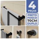 Toalheiro Duplo Inox 304 + Kit Acessórios Banheiro PF 70cm