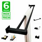 Toalheiro Duplo Inox 70cm Kit Acessórios Banheiro 6 Peças Preto Fosco