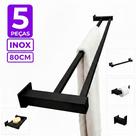 Toalheiro Duplo Inox 80cm Kit Acessórios Banheiro 5 Peças Preto Fosco