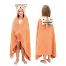 Toalla de Baño para Bebé con Capucha Estilo Cuartos, 100% Algodón, Color Naranja con Zorro