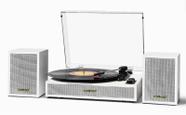 Toca-discos de vinil TANLANIN Vintage 3 Speed com alto-falantes brancos