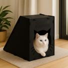 Toca Gato Casa Casinha Desmontável com Rampa e Arranhador Brinquedo Antiestresse Felino em Mdf Preto Toca Gato Casa Casinha Desmontável com Rampa e Arranhador Brinquedo Antiestresse Felino em Mdf Preto