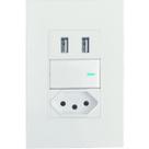 Tomada 20 Amperes De Parede Com Interruptor Premium E Entrada Dupla USB Para Embutir