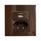 Tomada 3 Pinos 10a + Carregador USB 1A Móvel Marmore Drywall Gesso Granito Móveis Pedra Embutir Marrom Margirius