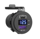 tomada Carregador Duplo USB Veicular 12/24V Com Led Indicador Voltimetro LCD PD3.0/QC3.0 USB-CAR