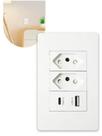 Tomada De Parede Dupla De Embutir 10a Com 1 Entrada USB E 1 Entrada Tipo C Bivolt Branco